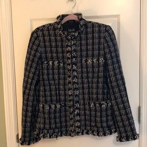 Vintage Black/White Couture-style Jacket. Size 12. Fringe Trim. Pristine Cond.